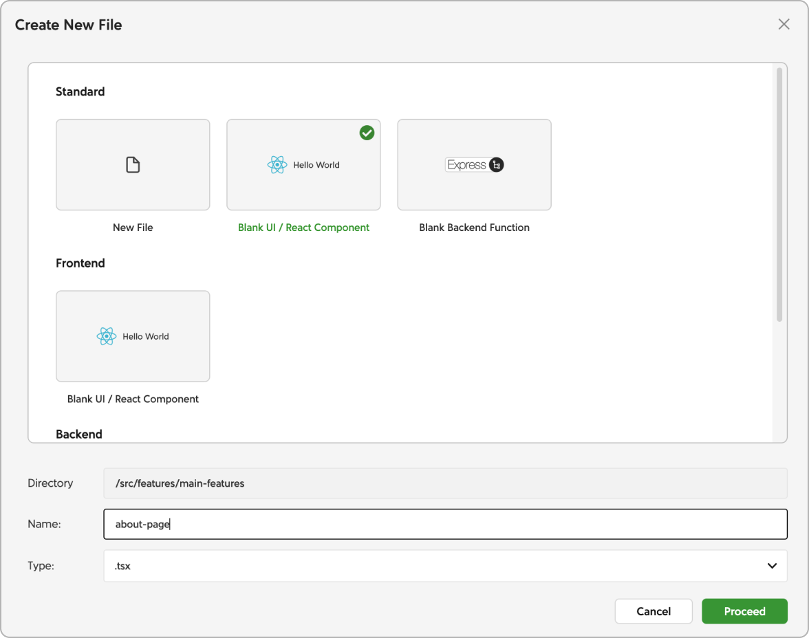 Screenshot: New File Modal